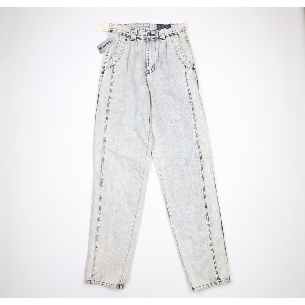 NOS Vintage 80s Streetwear Mens 30x36 Pleated Studded Tapered Leg Denim Jeans - Picture 1 of 14